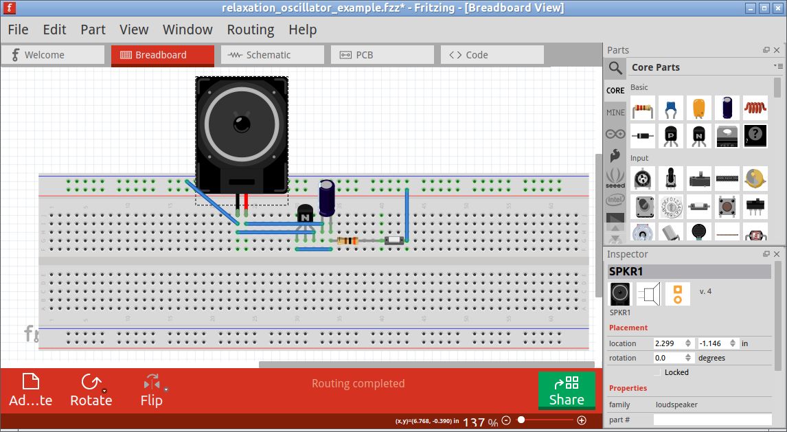 Fritzing breadboard layout tab